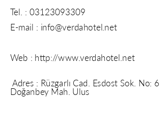 Verda Hotel Ankara iletiim bilgileri